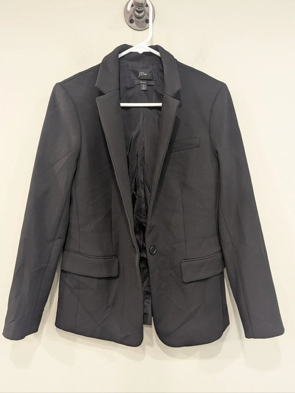 J. Crew Black Regent One Button Closure Blazer Size 8